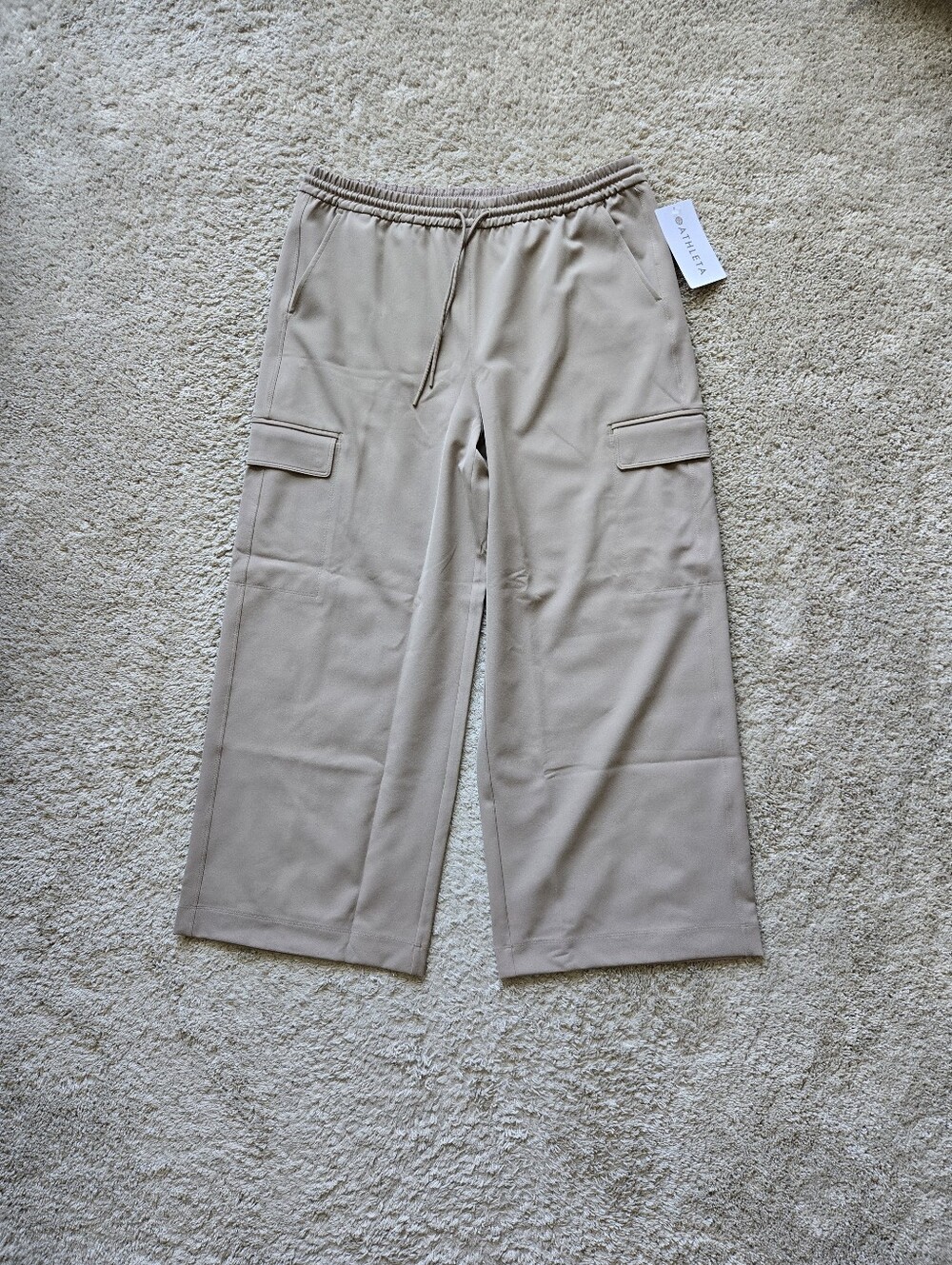 Athleta Promenade Cargo Pants Womens L  Beige Khaki Wide Leg Pull On